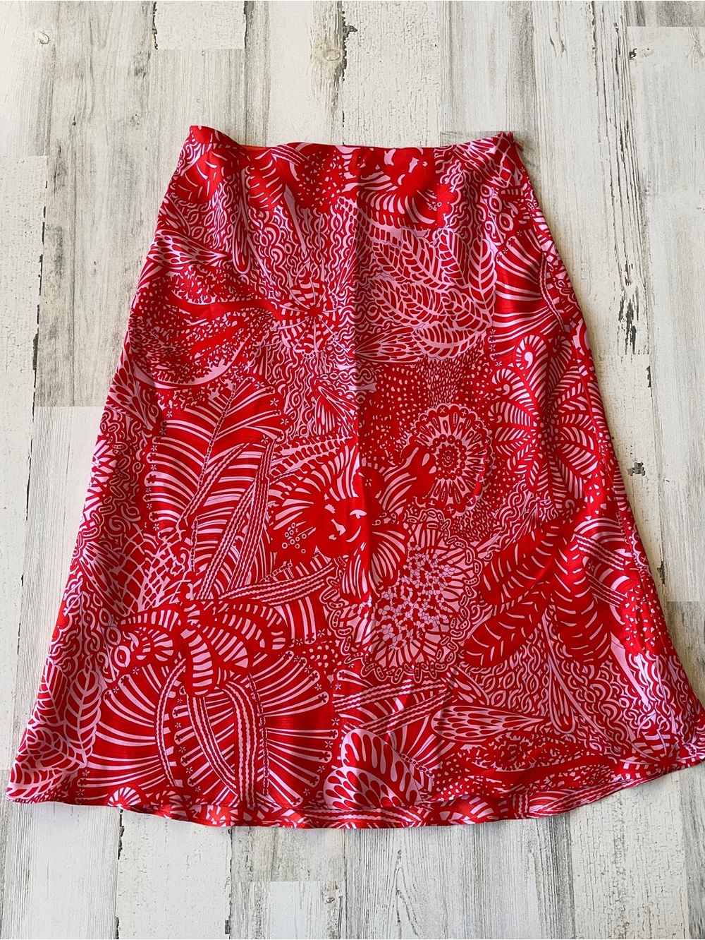 Ann Taylor Skirt SZ 2 Silk Red and Pink Patterned A-Line EUC